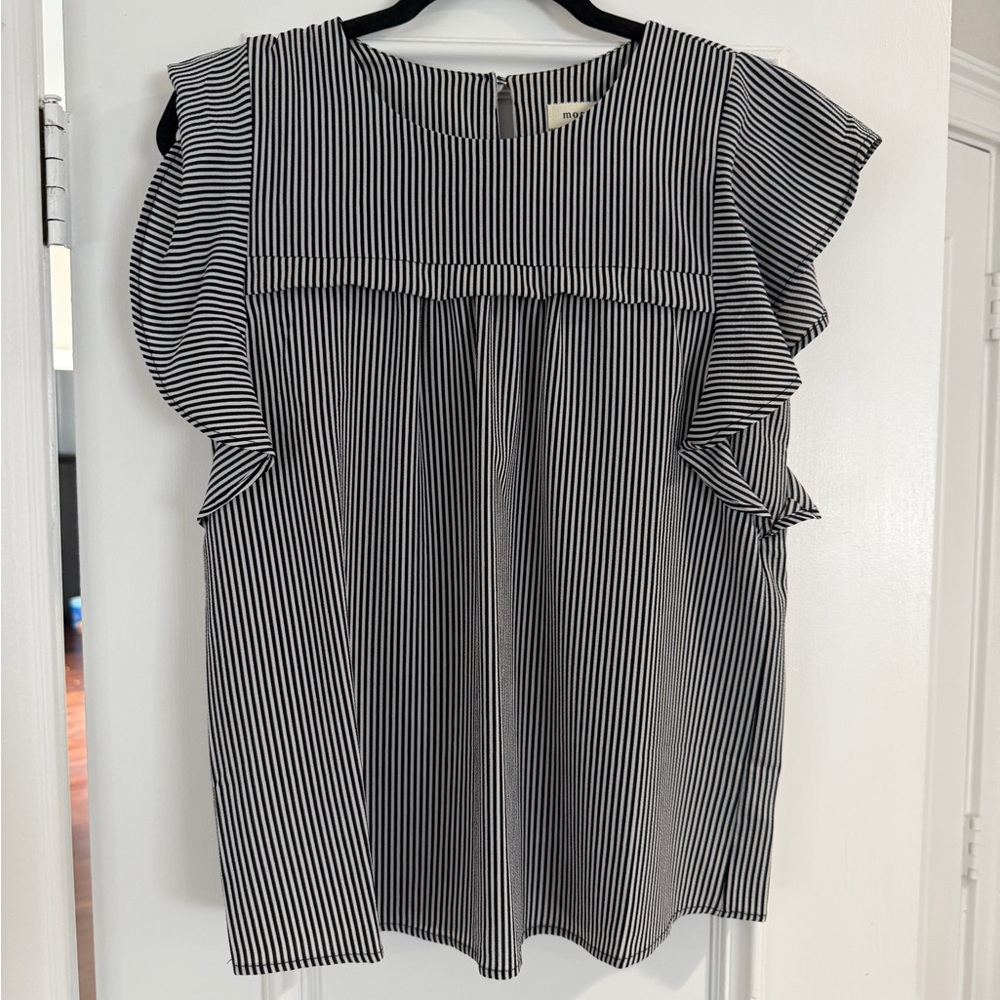 Monteau Black and White Striped Blouse